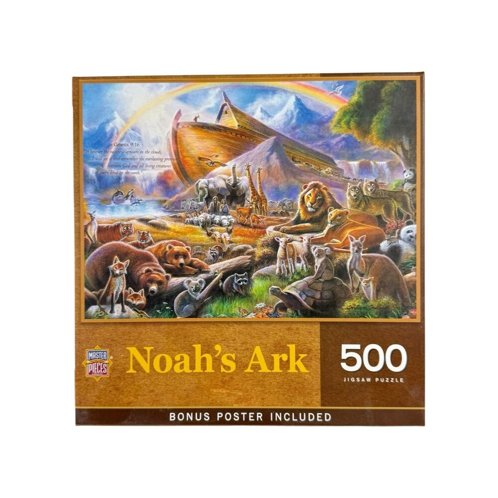 MasterPieces Noahs Ark 500 Piece Jigsaw Puzzle Rainbow Animals Bonus Poster Gift